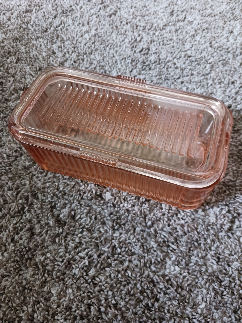 Vintage Pink Depression Glass Refridgerator Dish with Lid
